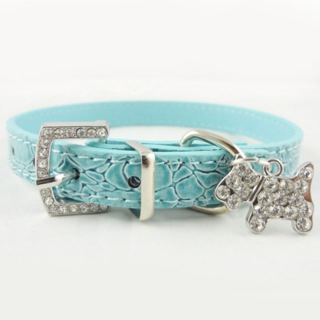 Jewelry Leather Pet Collar with Crystal Charm