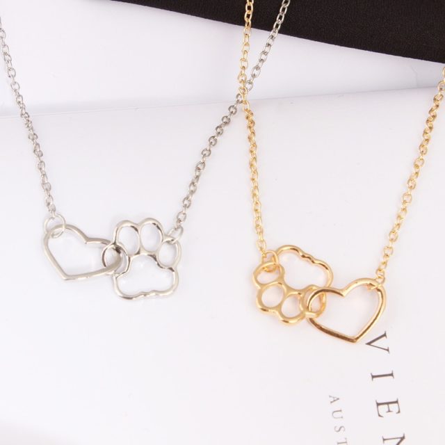Pet Paw and Heart Shaped Pendant Necklace
